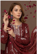 Embroidered Lawn Unstitched 3PC with Embroidered Ready to wear Dupatta