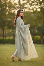 Bareeze-Lawn 3 Pcs All Over Embroidered Unstitched Suit With Embroidered Chiffon Dupatta