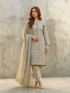 Bareeze-Lawn 3 Pcs All Over Embroidered Unstitched Suit With Embroidered Chiffon Dupatta