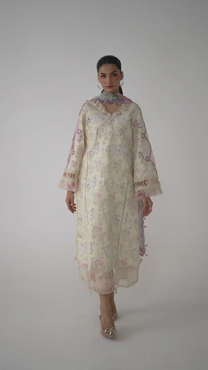 Maria B- Chikankari Embroidered Lawn Unstitched 3pc with Ready to wear Chiffon Dupatta