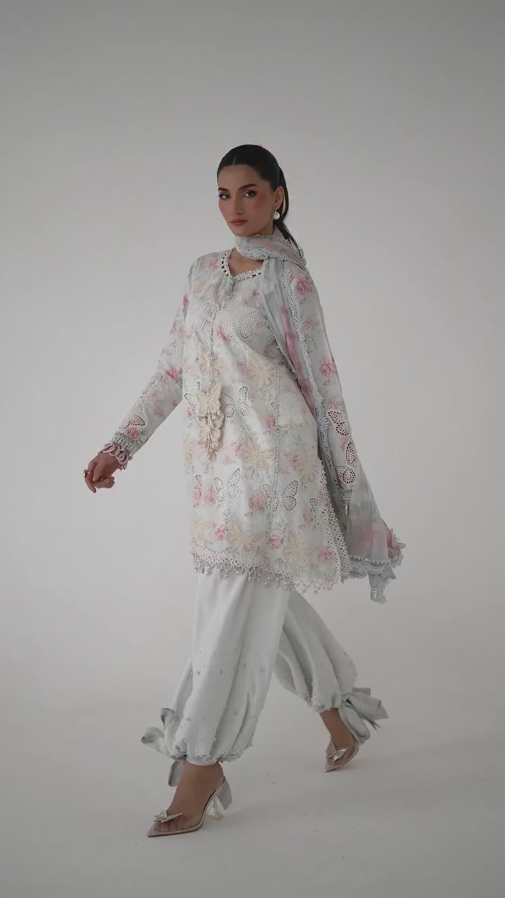 Maria B- Chikankari Embroidered Lawn Unstitched 3pc with Ready to wear Chiffon Dupatta